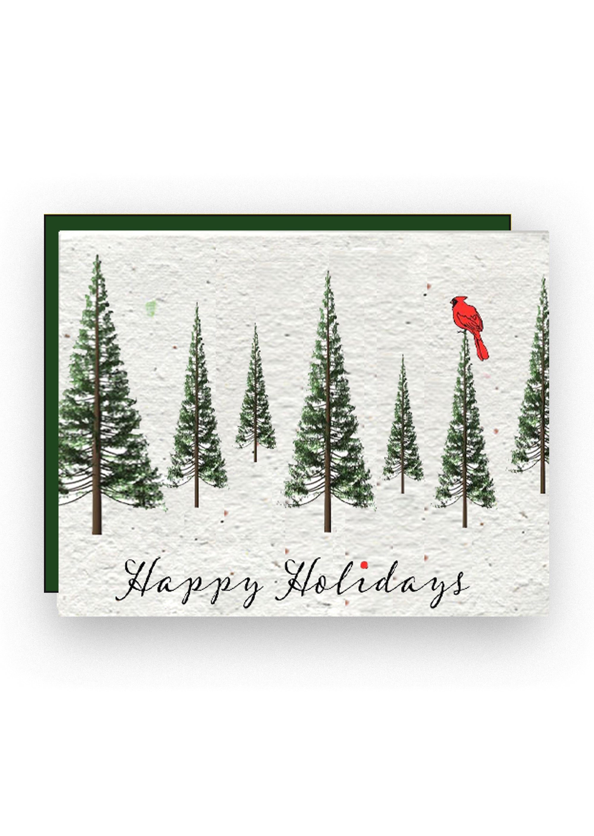 Happy Holidays Evergreen Cardinal Wildflower Seed Paper Card
