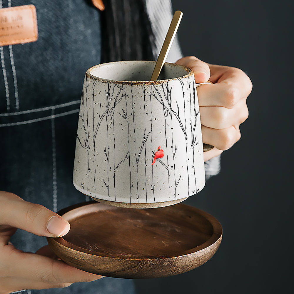 "Aspen Trees with Cardinal Stoneware Mug"