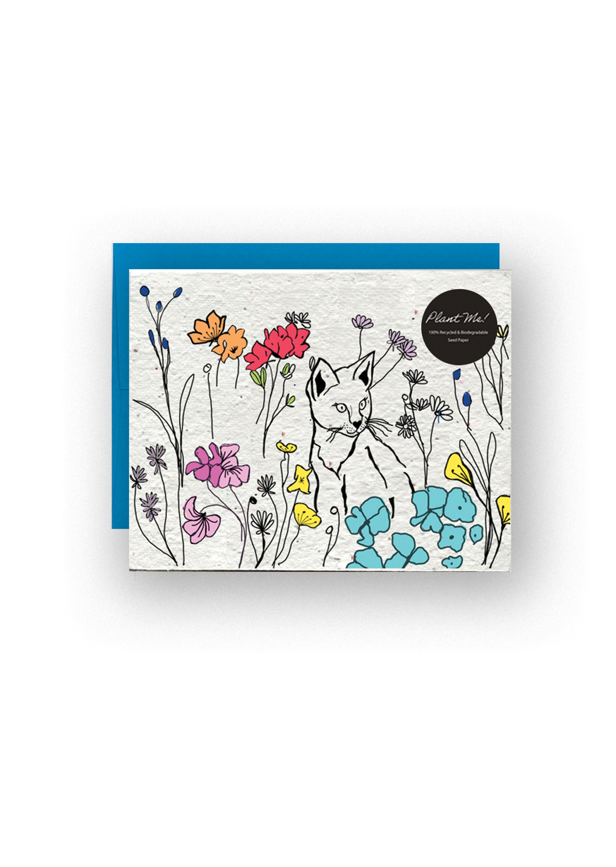 Whisker Blooms: Floral Feline Wildflower Seed Paper Card