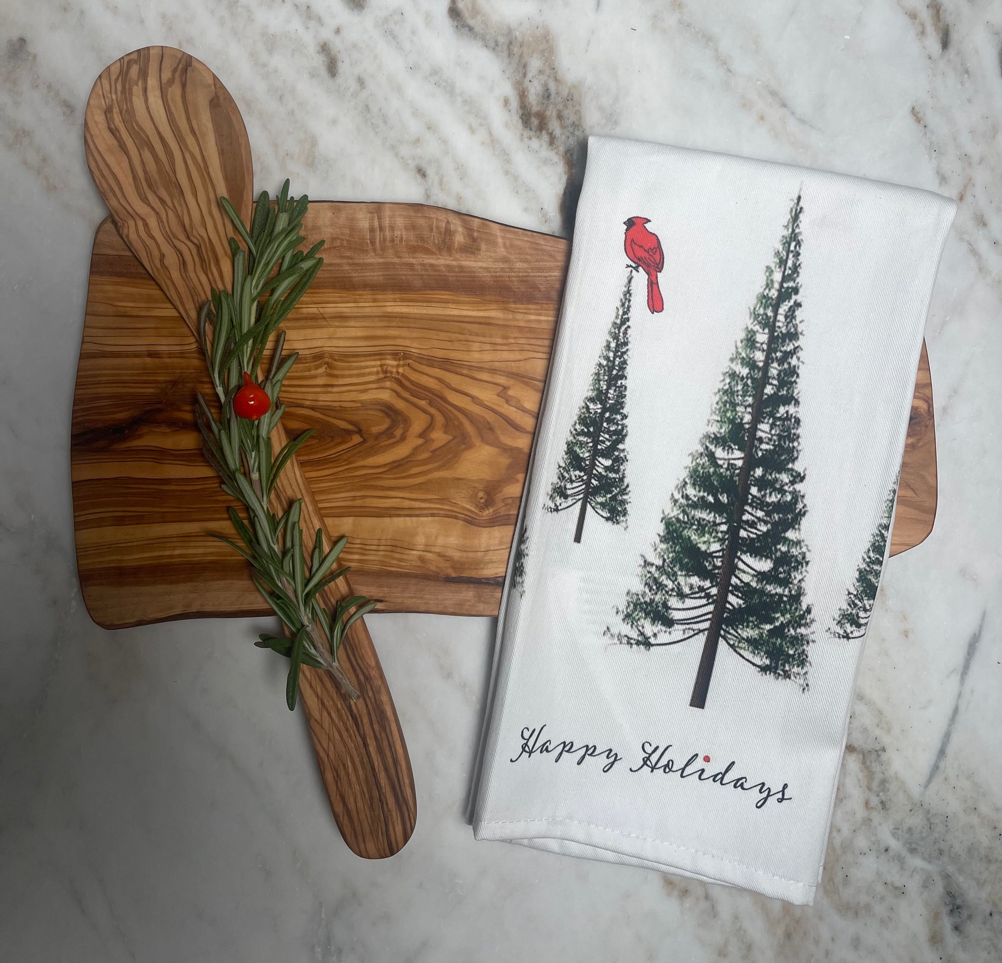 Trees - Happy Holidays Tea Towel
